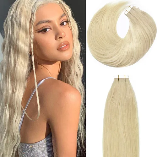 Vista 12 de Lacer Extensiones de cabello humano adhesivas de 12 pulgadas, cinta adhesiva de doble cara para extensiones de cabello de trama cutánea, 20