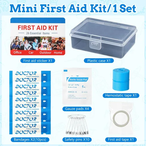 Vista 2 de Threlaco Juego de 12 mini botiquines de primeros auxilios a granel, mini kit de viaje portátil resistente para conveniencia, primeros auxilios, 12