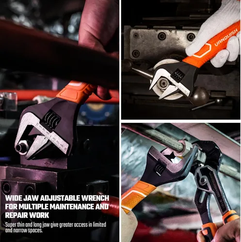 Vista 7 de VANQUISH Llave ajustable de 6 pulgadas, llave de fontanería de apertura de mandíbula de 1-1/4 pulgadas de ancho, acero CR-V, SAE y escala métrica