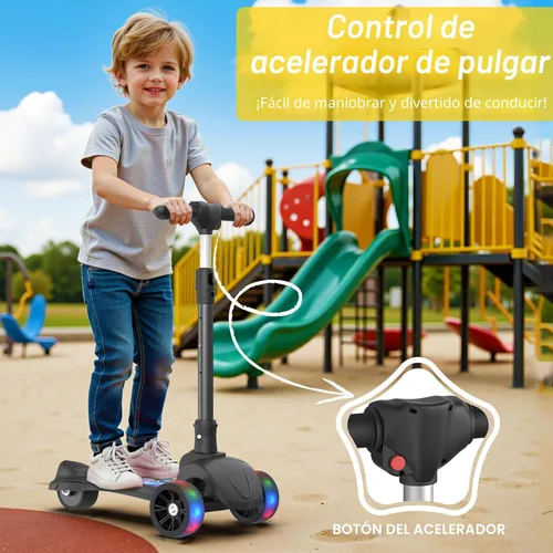 Vista 2 de Electric Scooter for Kids, 80W Motor, 24V 62.4Wh Capacity Battery, Lighted Up Wheel, Adjustable Handlebar Height, Rear Fender Brake, Max Load 110 LBS