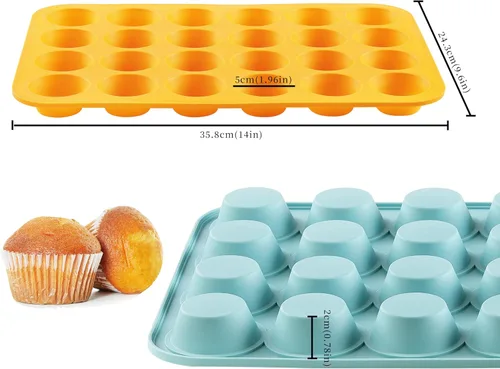 Vista 2 de VRUIFA 2 piezas de molde para magdalenas mini de silicona, molde antiadherente para mini magdalenas de 24 tazas para hornear, libre de BPA y apto