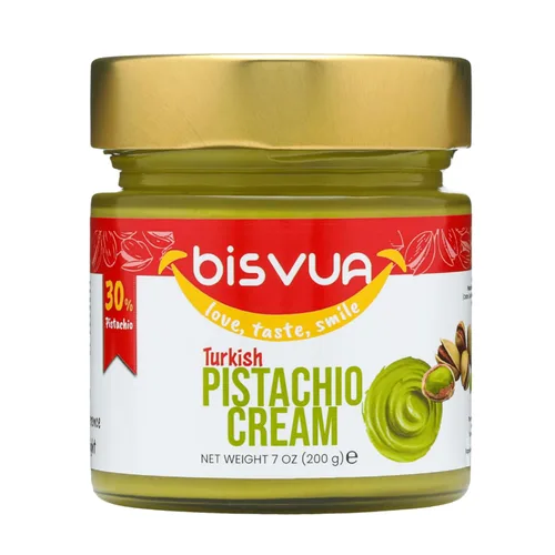 BISVUA Crema Premium de Pistacho (30%), 200g (7 Oz) - Perfecta para el Kit de Barra de Chocolate Viral de Dubái con Kataifi y Helado, Mantequilla de