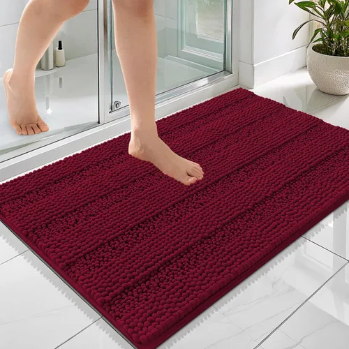 Vista 182 de OLANLY Alfombras de Baño Gruesas de 47 x 20 pulgadas, Extra Suaves Absorbentes de Chenilla a Rayas, Respaldo de Goma, Lavables y Secables a Máquina