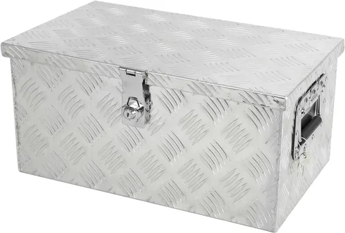 Vista 17 de confote Caja de herramientas chapada en rayas de aluminio resistente de 30 pulgadas, caja de herramientas para camioneta, caravana, remolque, Negro