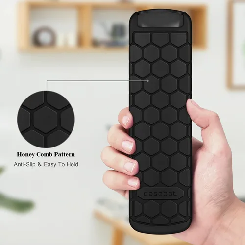Vista 5 de Funda de silicona para Alexa Voice Remote Pro (versión 2022), color negro Funda protectora a prueba de golpes, peine de miel, ligera