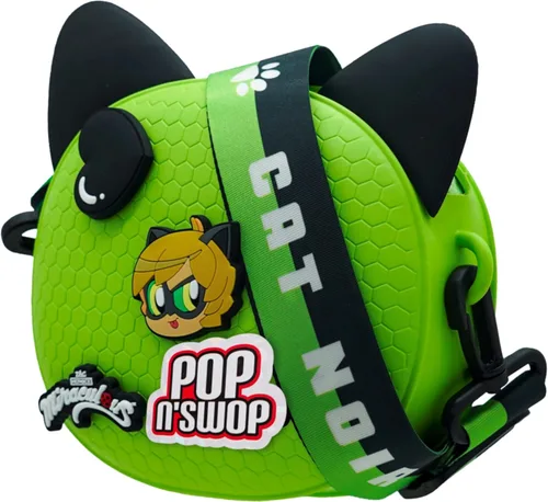 Miraculous Ladybug - Bolso Pop n' Swop, con 4 insignias, asa y cremallera, bolso impermeable ligero y duradero (Wyncor)