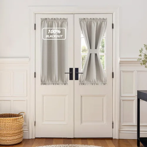 Vista 140 de NICETOWN Cortinas de Lino para Puerta Lateral - Cortinas Opacas con Aislamiento Térmico para Puerta Delantera Francesa para Sombra Pequeña