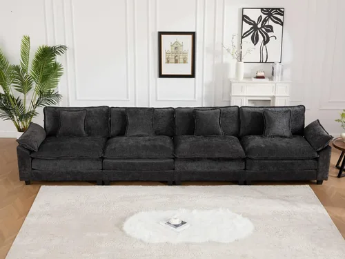Vista 5 de Modular Sectional Couches Sofa, 4-Seat Cloud Couch with Double Layer Upholstered Seat Cushion, Breathable Chenille Fabric, for Living Room Bedroom