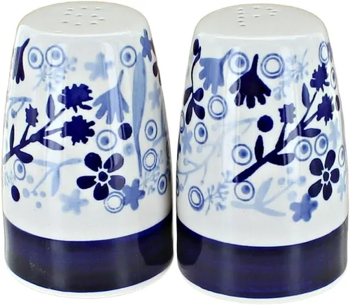 Vista 5 de Salero y pimentero con diseño de rosas azules