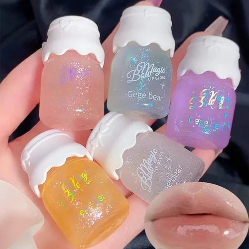 Conjunto de Brillo Labial con Destellos de 5 Colores Aceite Hidratante para el Brillo de Labios Lindo Bálsamo Transparente de Labios Hidratante con