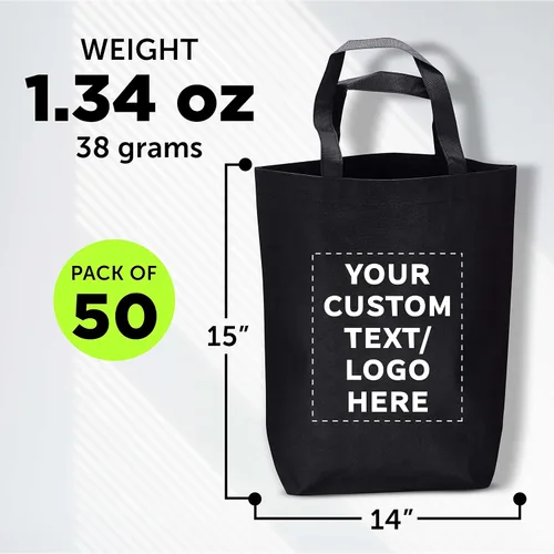 Vista 5 de DISCOUNT PROMOS Bolsa de mano reutilizable y resistente personalizada, paquete de 50 unidades, logotipo personalizado, texto, bolsa de compras