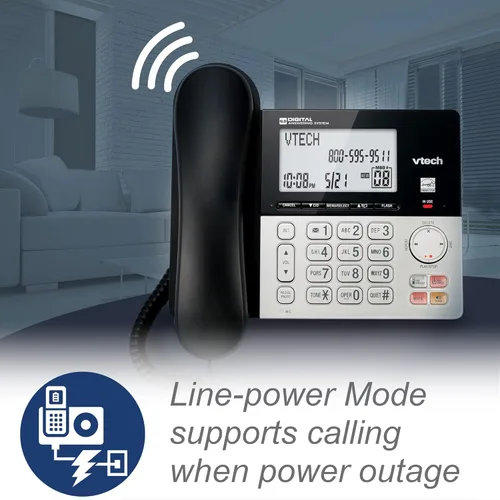Vista 8 de VTech VG208 DECT 6.0 Teléfono con cable/inalámbrico para el hogar con contestador, bloqueo de llamadas, identificación de llamadas, pantalla