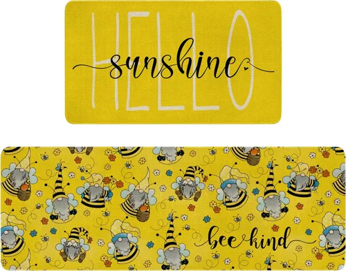 Vista 16 de Juego de 2 alfombras y tapetes de cocina de Pascua, diseño de primavera con texto en inglés «Hello My Peeps», diseño de conejito de pollito