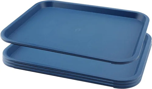 Vista 10 de Paquete de 5 bandejas azules de comida rápida de 14 x 10 pulgadas, bandejas rectangulares grandes para servir restaurante, bandejas de plástico