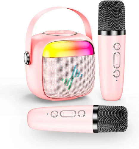 LENRUE Máquina de karaoke para niños, regalos de cumpleaños para niñas, niños y adolescentes con micrófono inalámbrico, luces de colores, regalos de