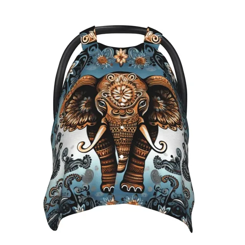Baby Car Seat Canopy Cover for Mom, Soft Breathable Nursing Breastfeeding Covers Multi Use Stroller Sun Shade Newborn Shower GiftElephant Pattern