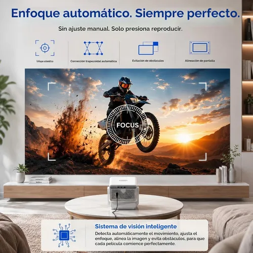 Vista 5 de Aplicación con licencia oficial y 3600 ANSI: proyector inteligente 4K con WiFi y Bluetooth, enfoque automático VISSPL Native 1080P y proyector