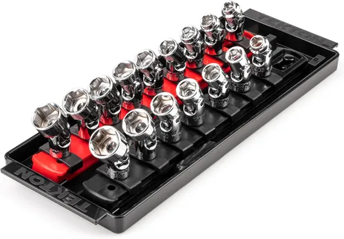 Vista 10 de TEKTON Juego de llaves de vaso de junta universal de 6 puntos de 1/4 pulgada con riel, 7 piezas (1/4-9/16 pulgadas) SHD90109