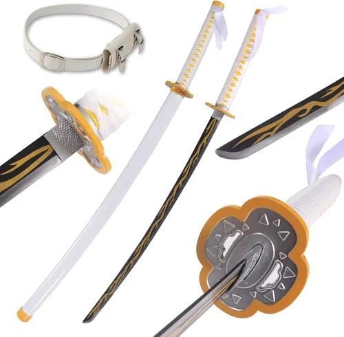 Bowen Demon Slayer - Espada de metal real, Katana de 40.5 pulgadas, espada samurái de acero al carbono, textura original de anime para cosplay