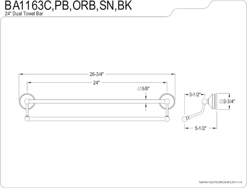 Vista 2 de Kingston Brass BA1163SN - Toallero doble vintage, 24 pulgadas, níquel cepillado
