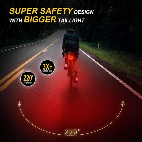 Vista 5 de Luz trasera de bicicleta con detección de freno, ultra brillante IPX6 impermeable para bicicleta trasera de bicicleta linterna de seguridad tipo C