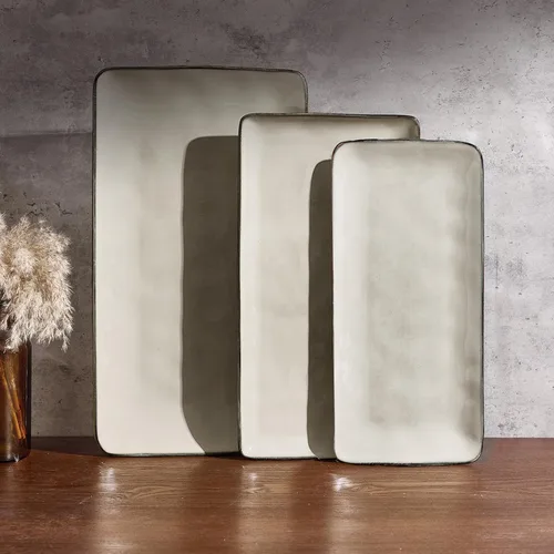 Vista 10 de Bandeja de servir Famiware, Bandejas rectangulares de 15.67/14.1/12.6 pulgadas para entretener, aptas para microondas y lavavajillas, bandejas