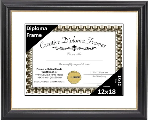 Vista 24 de Creative Picture Frames Marco de diploma Rockefeller de 6 x 8 pulgadas, color negro con borde dorado, muestra un certificado de 6 x 8 pulgadas u
