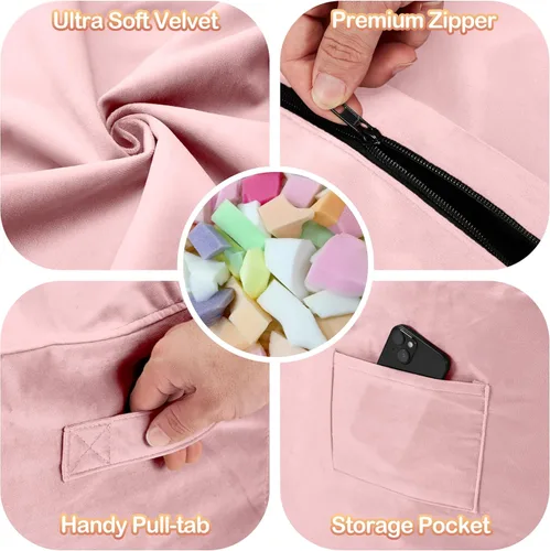 Vista 23 de de 3 pies con relleno de espuma viscoelástica, puf grandes, sofá suave con funda de terciopelo holandés, 36 x 36 x 24 pulgadas (morado)