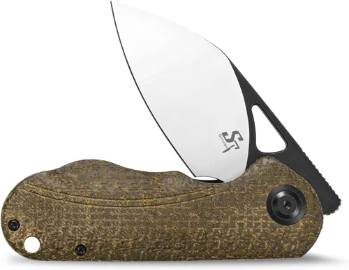 Vista 4 de Sitivien Sandvik - Cuchillo plegable de bolsillo, hoja de acero Sandvik 14C28N con mango de Micarta, cuchillos de herramientas EDC de la serie
