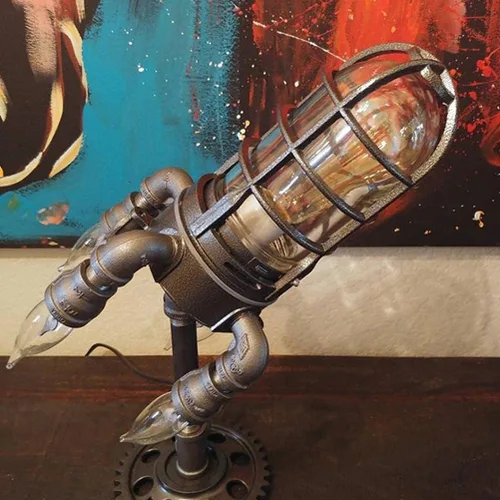 Vista 4 de Osuner Lámpara de cohete Steampunk, luz nocturna LED, luces LED de cohete de simulación retro, para niños, regalo de juguete, sala de estar