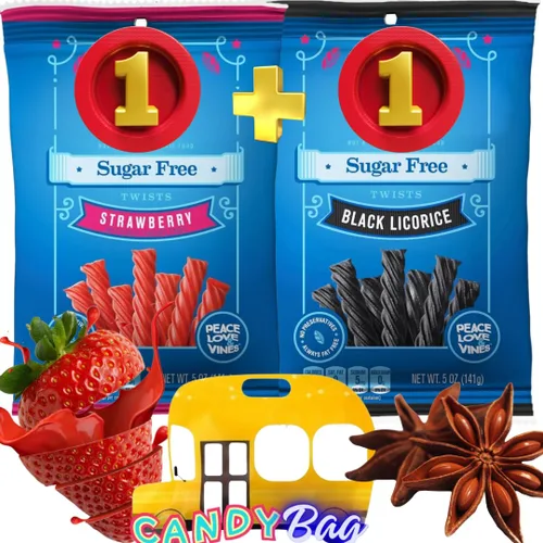 Caramelo de vid de regaliz rojo y negro sin azúcar, 1 de cada sabor, 5
