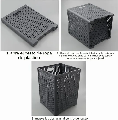 Vista 3 de Kekow 1 paquete de 42 L cesta plegable de plástico, color gris