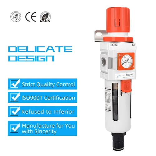 Vista 6 de NANPU 1/2 "NPT Embedded Gauge Compressed Air Filter/Regulador Piggyback Combo, Drenaje Automático, Elemento de Latón de 5 Micrones, Cuenco