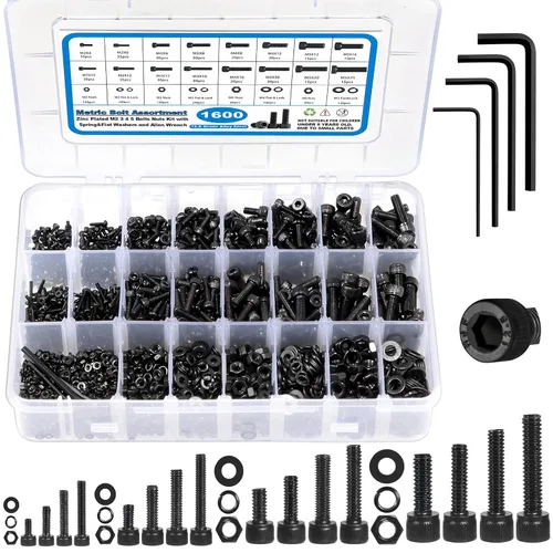 Vista 9 de SATANTECH Kit surtido de 1625 tornillos y tuercas, M2 M3 M4 M5 Surtido de pernos de tuerca con cerradura y arandelas planas, kit surtido