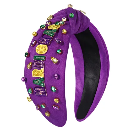 Vista 14 de MOLOCH Diadema de Mardi Gras, accesorios para el cabello de carnaval para mujer, máscara con purpurina, diadema anudada, morado, verde, dorado