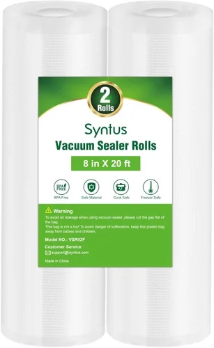 Vista 12 de Bolsas selladoras al vacío Syntus, 2 rollos de 8" x 50' de grado comercial, bolsas al vacío para alimentos libres de BPA para almacenamiento