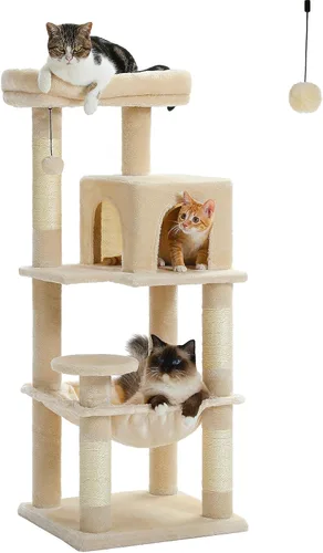 PETEPELA Árbol para gatos de interior de 45.7 pulgadas, torre para gatos de 5 niveles para gatos grandes con marco de metal, hamaca grande (17.3 x