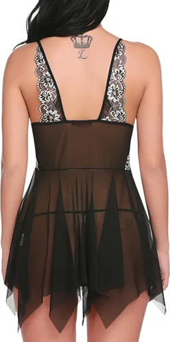 Vista 2 de Avidlove - Lencería de encaje para mujer, babydoll con cierre frontal y cuello en V, camisón sensual, camisola para la noche