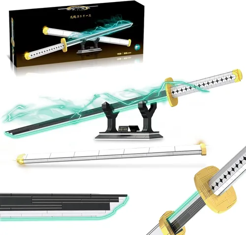 Vista 9 de HIGH GODO Demon Anime Sword Building Set, Kit de Bloques de Hacha y Martillo Meteoro de 43 Pulgadas, Set de Bloques de Construcción de Armas