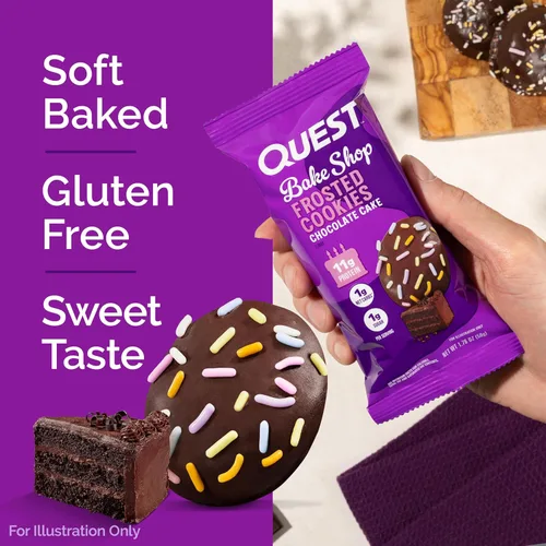 Vista 4 de Quest Nutrition Paquete Doble de Galletas Glaseadas, Sabor Pastel de Chocolate, 1g de Azúcar, 11g de Proteína, 2g de Carbohidratos Netos, Sin