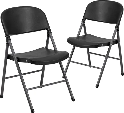 Vista 22 de Flash Furniture HERCULES Series Silla plegable de plástico negro con marco de carbón de 330 libras