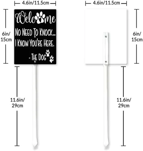 Vista 2 de No Need to Knock, I Know You're Here - Letrero de perro con estaca, letrero de aluminio resistente sin óxido, letrero de patio para perro