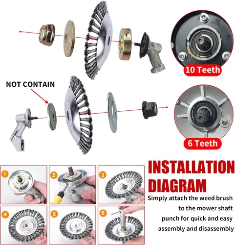 Vista 4 de Juego de cabezal de cortadora de 8 pulgadas con alambre de acero para cepillo giratorio compatible con cortadoras de cuerda, hoja de corte de malas