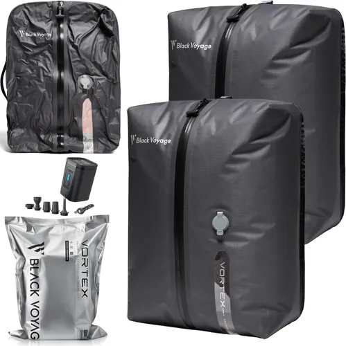 Vista 13 de Black Voyage - Bolsa de viaje reutilizable de compresión al vacío para maleta de mano y mochila, reciclada, impermeable IP67, ahorro de espacio