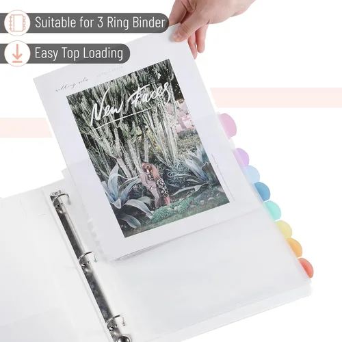 Vista 3 de Mr. Pen - Protectores de hojas transparentes con pestañas, 8 pestañas, 2 juegos, divisores de plástico transparente para carpeta de 3 anillas