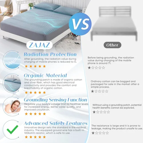 Vista 2 de Grounding Sheet Tamaño Queen - 95% Algodón Orgánico + 5% Fibra de Plata Pura, Ropa de Cama Conectada a la Tierra (60"x 80"x 13" Gris) Ajustable