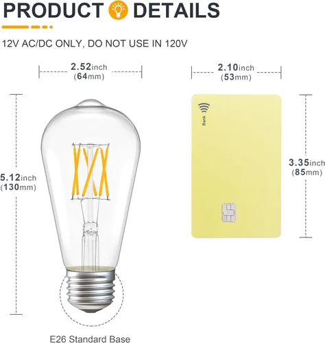 Vista 2 de Bombilla Edison de 12 V, 6 W, E26, 12 voltios, color blanco cálido, equivalente a 2700 K, 60 W, 600 lm, CC 12 V, 24 V, bajo voltaje, ST21