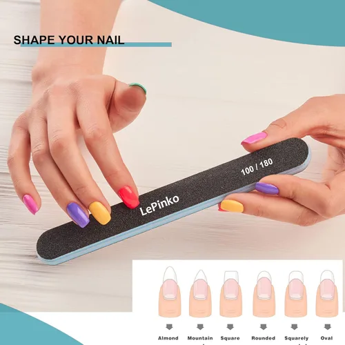 Vista 6 de Juego de 10 limas de uñas de doble cara de grano 100/180, limas de pulido de uñas lavables para uso en salón de belleza, herramienta profesional