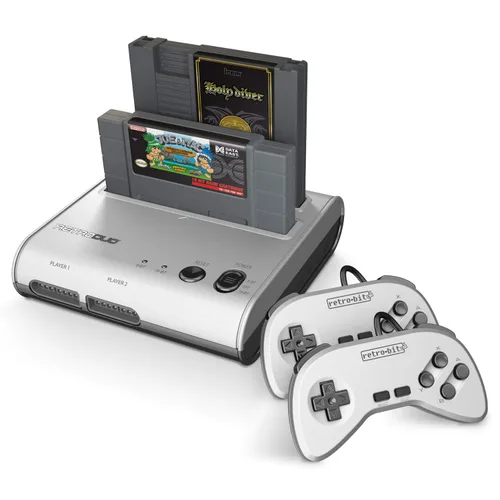 Retro-Bit Retro Duo 2 in 1 Console System - for Original NESSNES Super Nintendo Games - SilverBlack