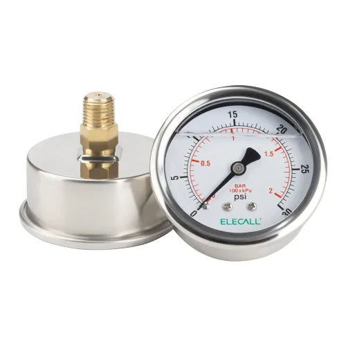 ELECALL Manómetro de presión lleno de aceite de silicona de 30 psi para prueba de presión de agua, aceite y aire en bomba de piscina, filtro de